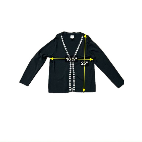 Chicos Black Embellished Cardigan Sweater Floral Rhinestone Long Sleeve Sz L - Picture 6 of 9